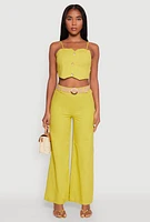 Womens Button Detail Smocked Crop Top, Green, Size S