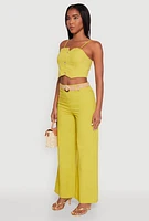 Womens Button Detail Smocked Crop Top, Green, Size S