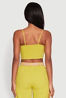 Womens Button Detail Smocked Crop Top, Green, Size S