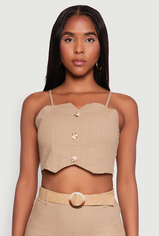 Womens Button Detail Smocked Crop Top,