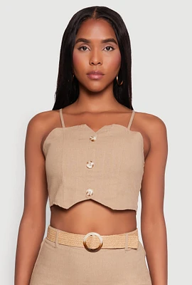 Womens Button Detail Smocked Crop Top,