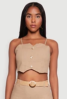 Womens Button Detail Smocked Crop Top,