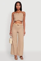Womens Button Detail Smocked Crop Top,