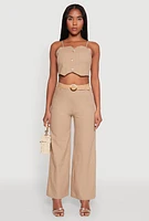 Womens Button Detail Smocked Crop Top,