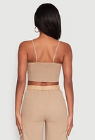 Womens Button Detail Smocked Crop Top,