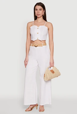Womens O Ring Belted Wide Leg Pants, White, Size S