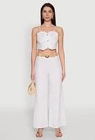 Womens O Ring Belted Wide Leg Pants, White, Size S