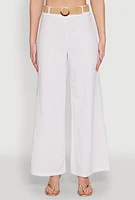 Womens O Ring Belted Wide Leg Pants, White, Size S