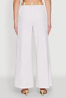 Womens O Ring Belted Wide Leg Pants, White, Size S