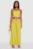 Womens O Ring Belted Wide Leg Pants,