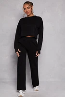 Womens Crew Neck Long Sleeve Crop Top,