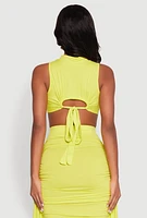 Womens Cut Out Tie Back Sleeveless Crop Top,