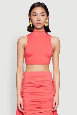 Womens Cut Out Tie Back Sleeveless Crop Top, Pink, Size XL