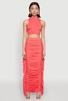 Womens Cut Out Tie Back Sleeveless Crop Top, Pink, Size XL