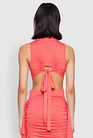 Womens Cut Out Tie Back Sleeveless Crop Top, Pink, Size XL