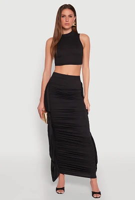 Womens Side Ruffle Ruched Maxi Skirt,