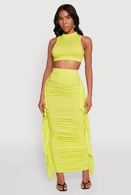 Womens Side Ruffle Ruched Maxi Skirt,