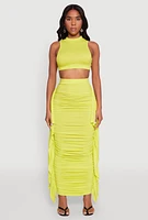 Womens Side Ruffle Ruched Maxi Skirt,