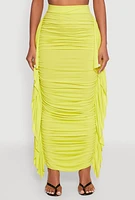 Womens Side Ruffle Ruched Maxi Skirt,