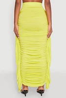 Womens Side Ruffle Ruched Maxi Skirt,