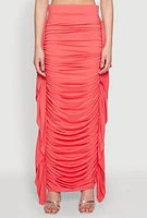 Womens Side Ruffle Ruched Maxi Skirt, Pink,