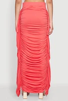 Womens Side Ruffle Ruched Maxi Skirt, Pink,