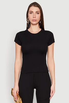 Womens Short Sleeve Rib Knit Tee,