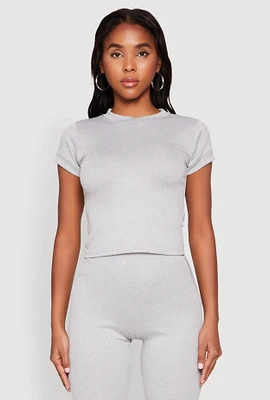 Womens Short Sleeve Rib Knit Tee, Grey, Size S