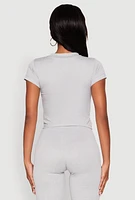 Womens Short Sleeve Rib Knit Tee, Grey, Size S