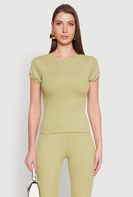 Womens Short Sleeve Rib Knit Tee,