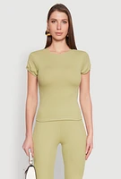 Womens Short Sleeve Rib Knit Tee,
