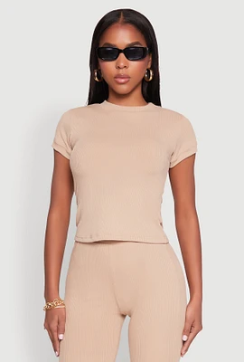 Womens Short Sleeve Rib Knit Tee,