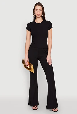 Womens High Waisted Rib Knit Palazzo Pants, S