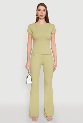 Womens High Waisted Rib Knit Palazzo Pants,