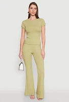 Womens High Waisted Rib Knit Palazzo Pants,