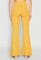 Womens High Waisted Rib Knit Palazzo Pants, Yellow,