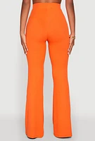 Womens High Waisted Rib Knit Palazzo Pants, Orange, Size M