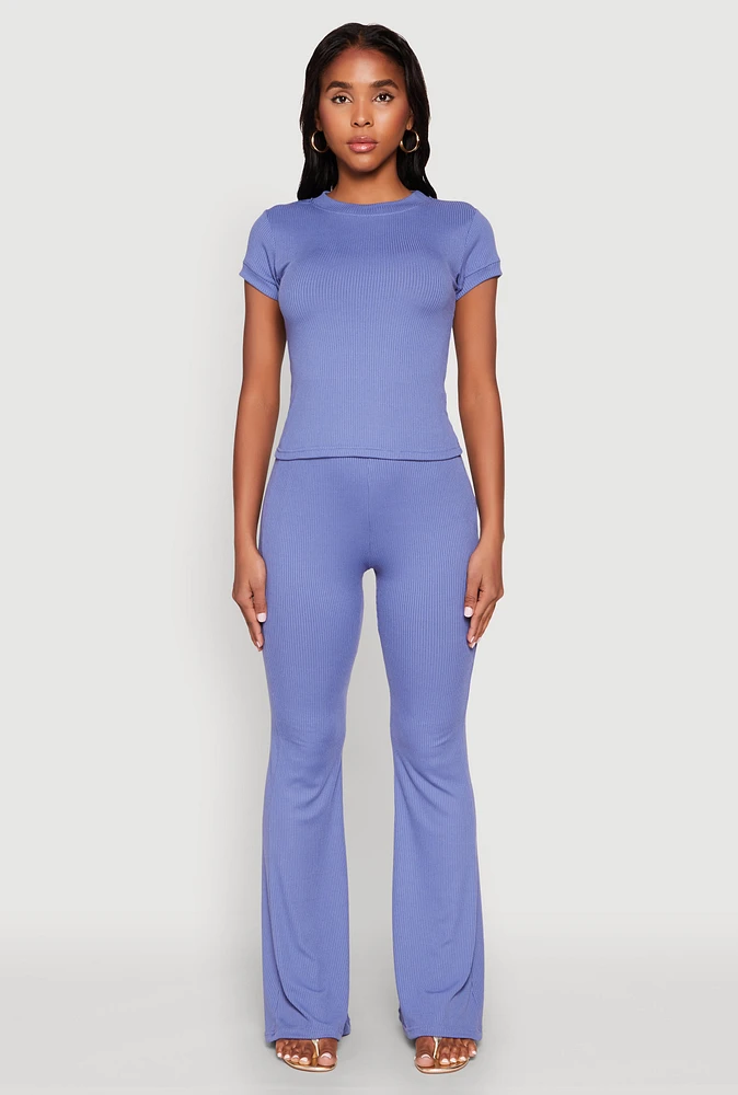Womens High Waisted Rib Knit Palazzo Pants,