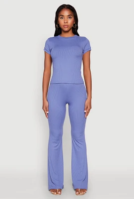 Womens High Waisted Rib Knit Palazzo Pants,