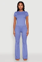 Womens High Waisted Rib Knit Palazzo Pants,