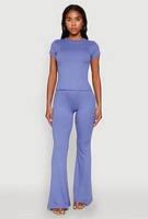 Womens High Waisted Rib Knit Palazzo Pants,
