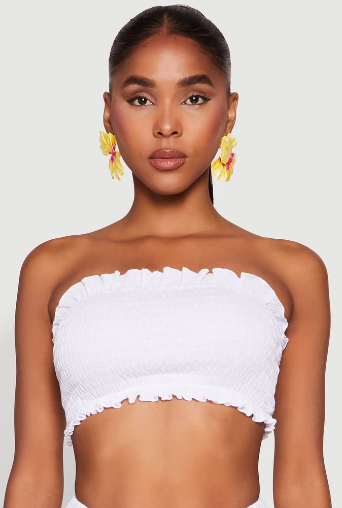 Womens Ruffle Hem Smocked Tube Top, White, Size M