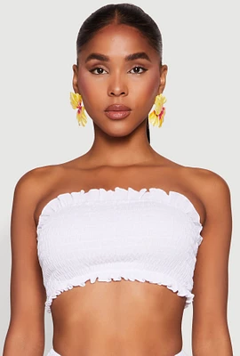 Womens Ruffle Hem Smocked Tube Top, White, Size M