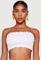 Womens Ruffle Hem Smocked Tube Top, White, Size M