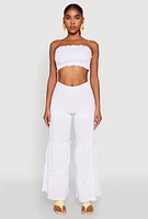 Womens Ruffle Hem Smocked Tube Top, White, Size M