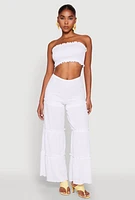 Womens Ruffle Hem Smocked Tube Top, White, Size M