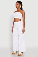 Womens Ruffle Hem Smocked Tube Top, White, Size M
