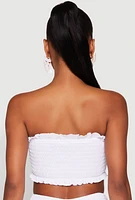 Womens Ruffle Hem Smocked Tube Top, White, Size M