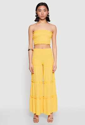 Womens Ruffle Hem Smocked Tube Top, Yellow,