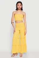 Womens Ruffle Hem Smocked Tube Top, Yellow,